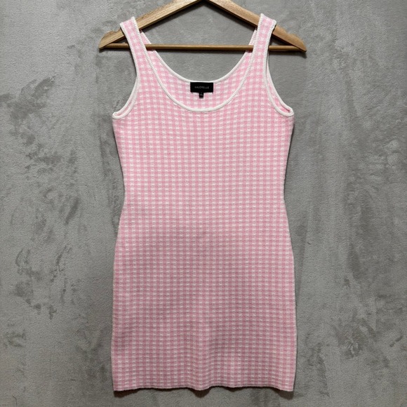 MAJORELLE Dresses & Skirts - Majorelle Pink Gingham Knit Mini Dress Womens Size Medium Sleeveless Scoop Neck